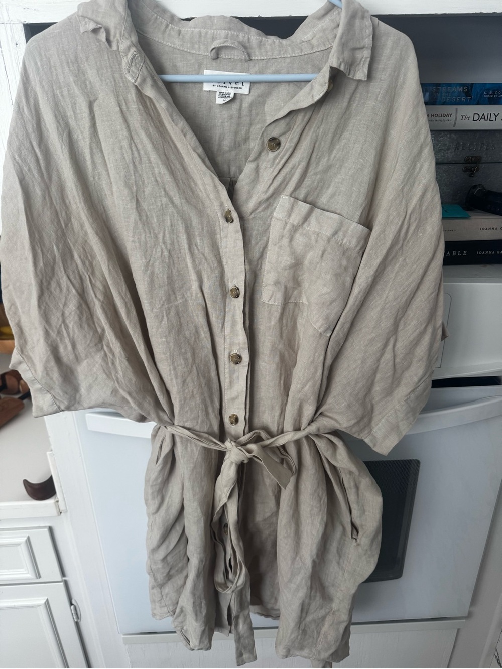 Velvet by Graham & Spencer Linen Button-Front Mini Dress in Beige